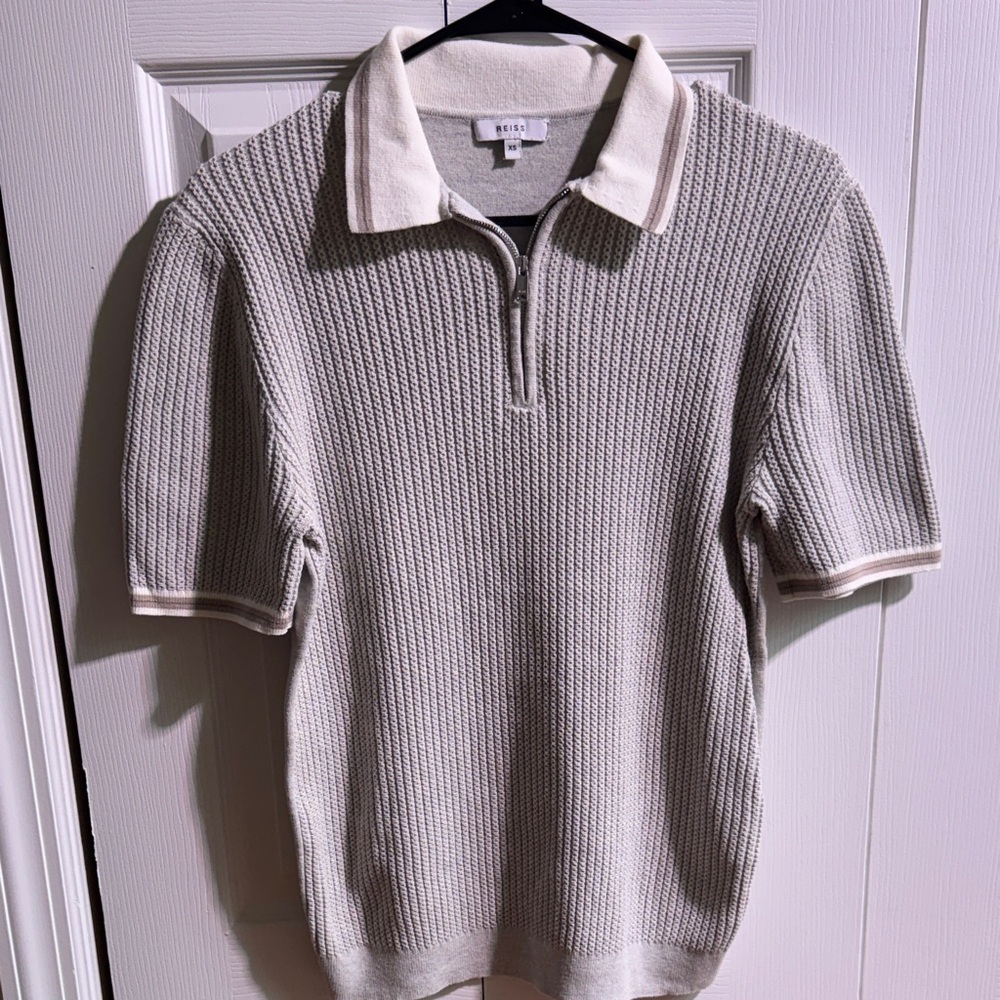 Reiss Gray and Cream Polo Shirt